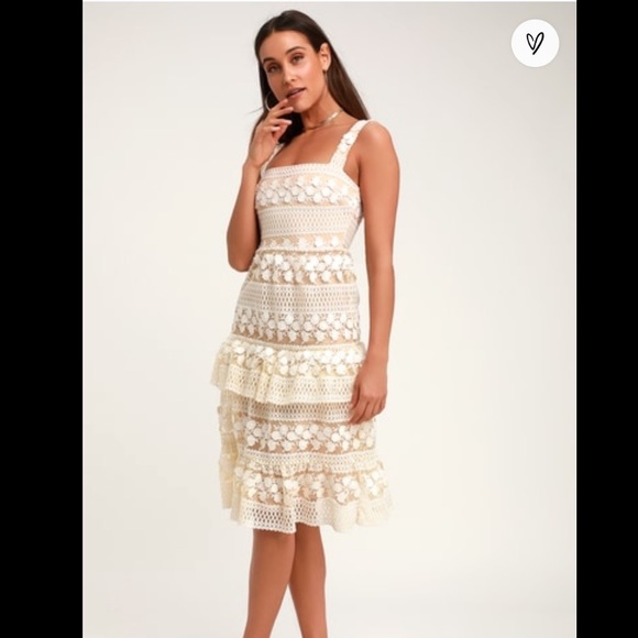 Lulus Dresses & Skirts - Lulus Ethereal White Nude Lace Midi Dress S